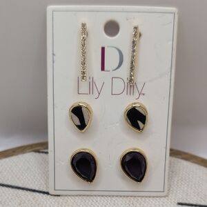 Gold and Black Teardrop Earrings Set